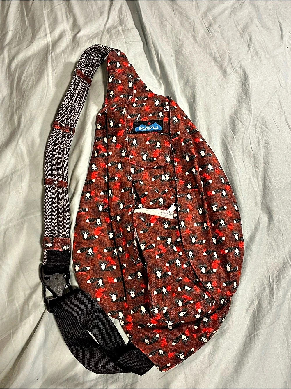 KAVU Original Rope Bag Floral Sling Backpack Brown & Red Like New